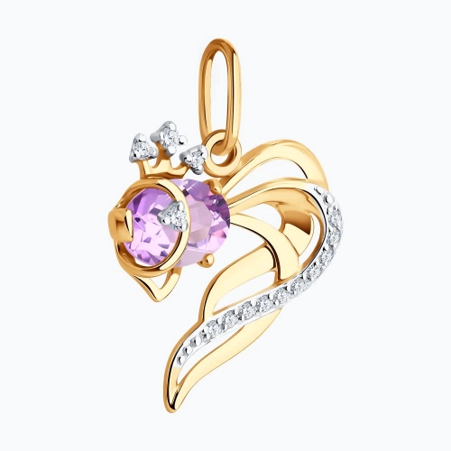 Подвеска из золота 585 пробы с аметистом и фианитами