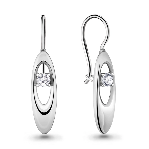 Серьги петельки из серебра 925 пробы с фианитами