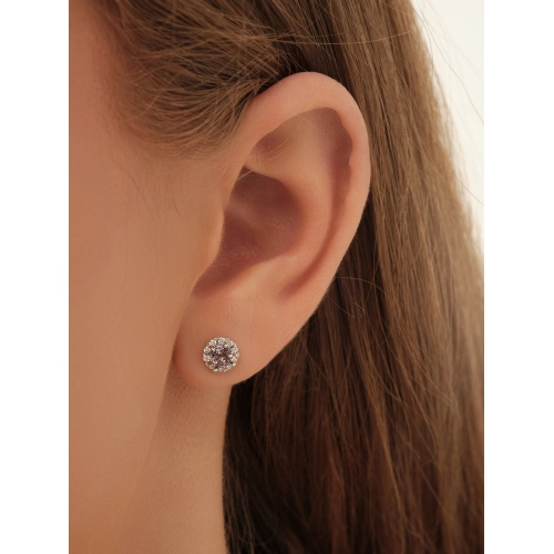 Серьги пусеты из серебра 925 пробы с аметистами и фианитами