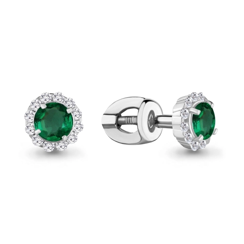 Пусеты (925) корунд изумруд синт., фианит