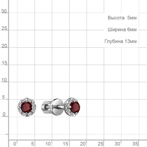 Серьги пусеты из серебра 925 пробы с гранатами и фианитами