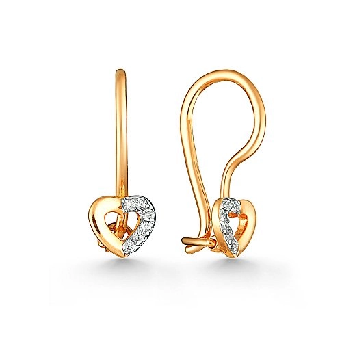 Серьги петельки из золота 585 пробы с фианитами