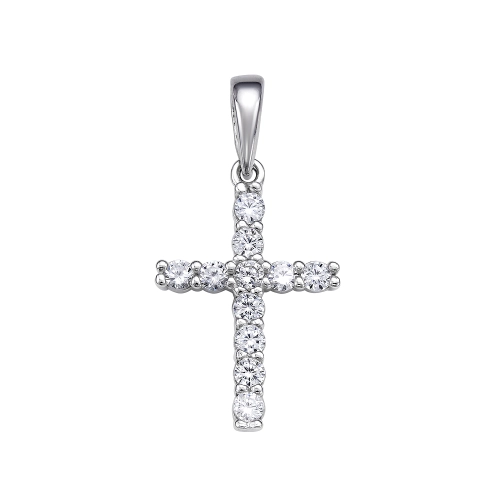 Подвеска декоративный крест из серебра 925 пробы с фианитами
