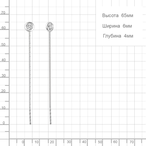 Серьги продевки из серебра 925 пробы с фианитами