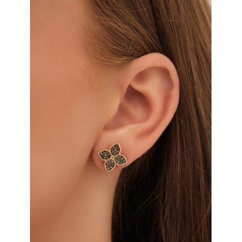 Серьги пусеты из желтого золота 585 пробы с коньячными бриллиантами