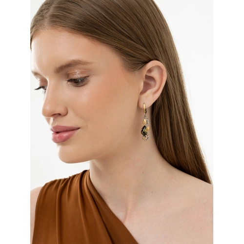 Серьги (925 п) янтарь зеленый, фианит