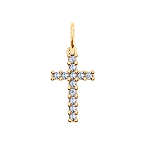 Подвеска Крест из серебра 925 пробы с позолотой, с фианитами