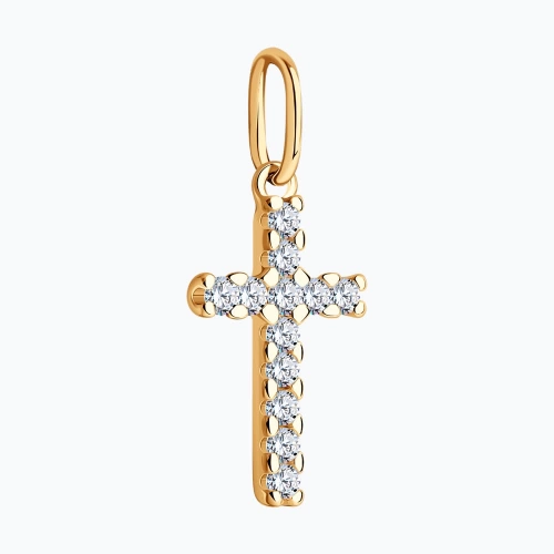 Подвеска Крест из серебра 925 пробы с позолотой, с фианитами