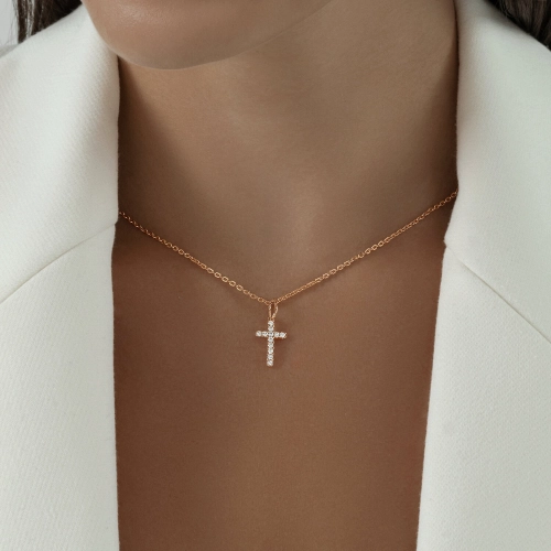 Подвеска Крест из серебра 925 пробы с позолотой, с фианитами