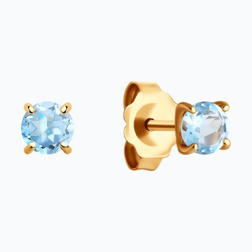 Серьги пусеты из золота 585 пробы с топазами