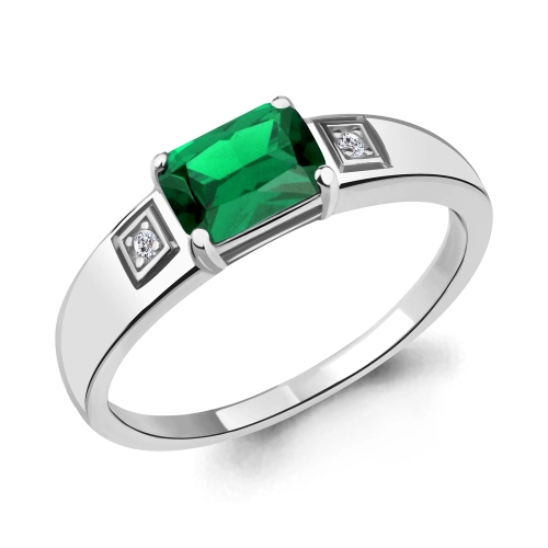 Кольцо из серебра 925 пробы с искусственным изумрудом и фианитами