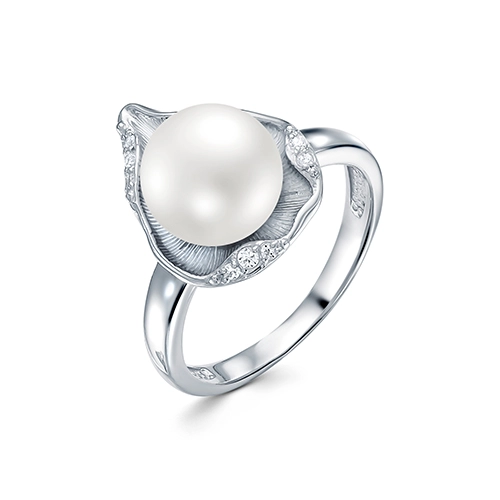 Кольцо из серебра 925 пробы с жемчугом и фианитами