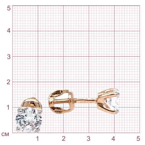 Серьги пусеты из золота 585 пробы с фианитами