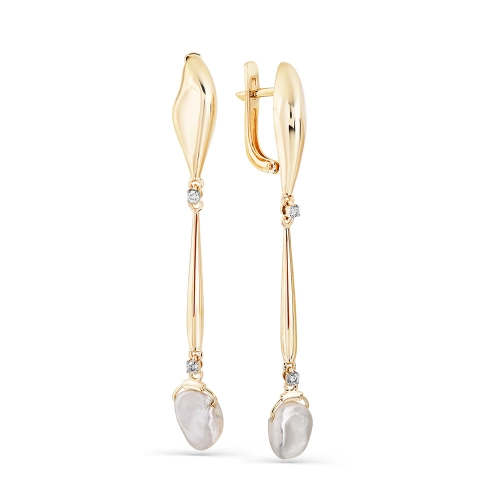 Серьги из желтого золота 585 пробы с жемчугом и бриллиантами