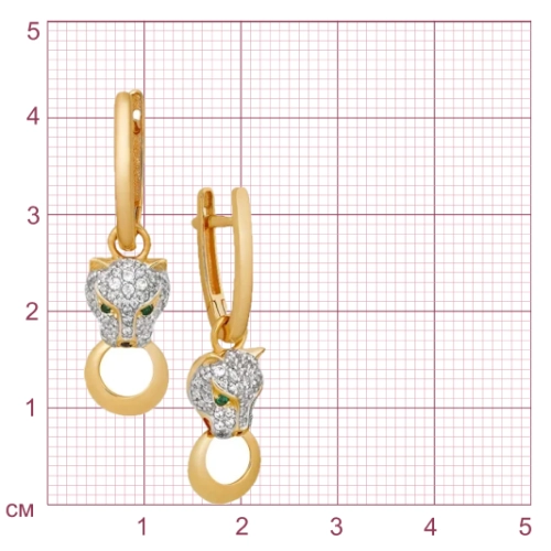 Серьги из желтого золота 585 пробы с цветными фианитами