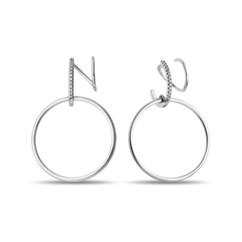 Серьги роллы из белого золота 585 пробы с фианитами