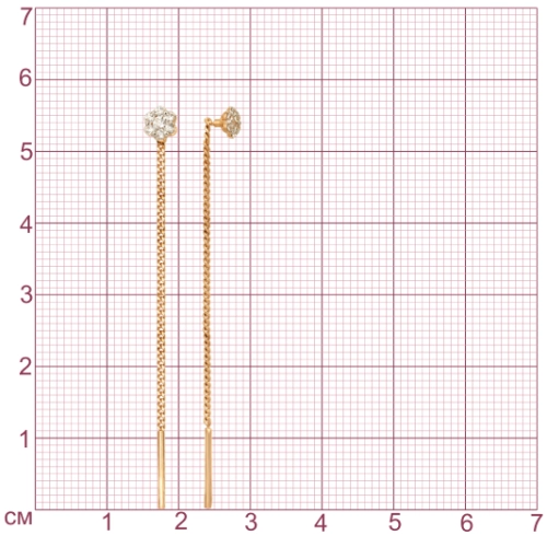 Серьги продевки из золота 585 пробы с фианитами