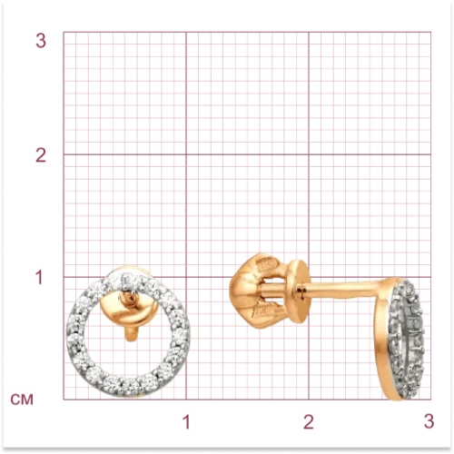 Серьги пусеты из золота 585 пробы с фианитами