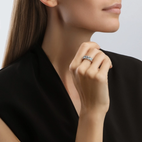 Кольцо из белого золота 585 пробы с топазами, топазами London Blue и фианитами