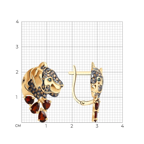 Серьги из золота 585 пробы с гранатами и фианитами