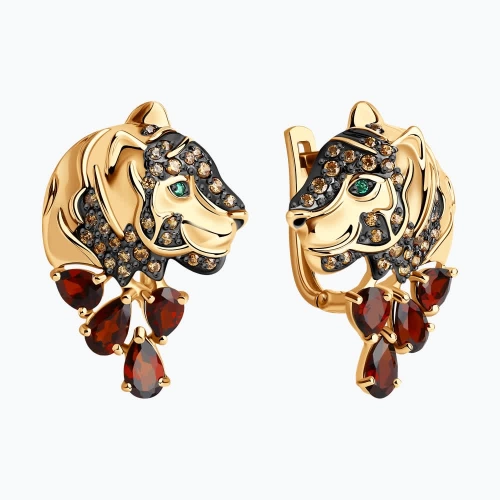 Серьги из золота 585 пробы с гранатами и фианитами