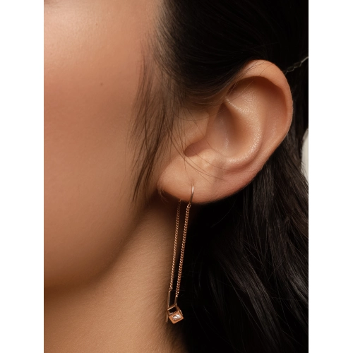 Серьги продевки из золота 585 пробы с фианитами