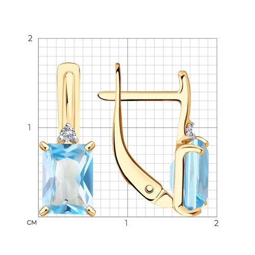Серьги из золота 585 пробы с топазами и фианитами