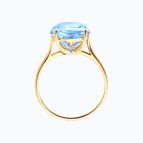 Кольцо из золота 585 пробы с топазом и финитами