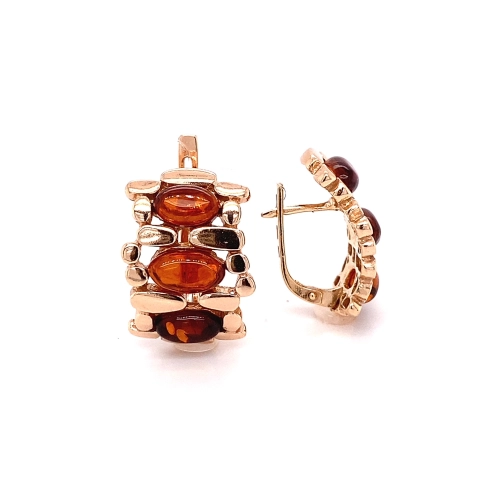 Серьги из серебра 925 пробы с позолотой, с янтарем