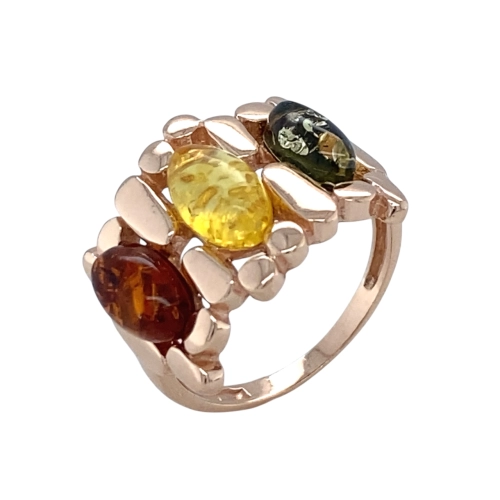 Кольцо из серебра 925 пробы с позолотой, с янтарем