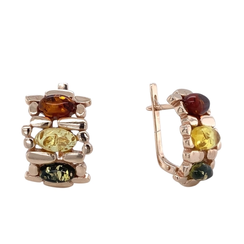 Серьги из серебра 925 пробы с позолотой, с янтарем