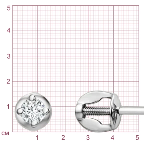 Серьги пусеты из белого золота 585 пробы с фианитами