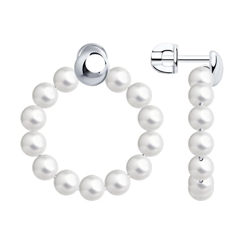 Серьги пусеты из серебра 925 пробы с искусственным жемчугом