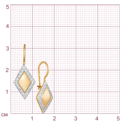 Серьги петельки из золота 585 пробы с фианитами