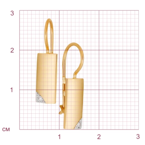Серьги петельки из золота 585 пробы с фианитами