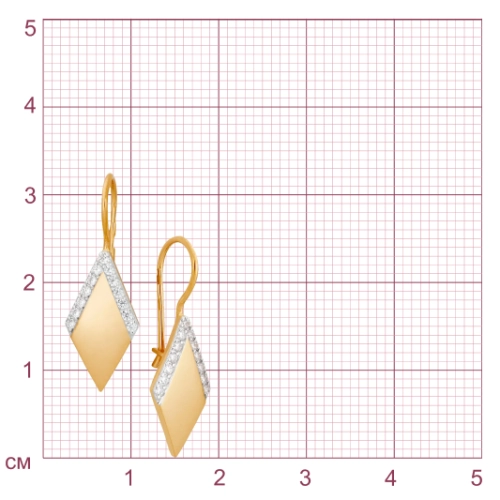 Серьги петельки из золота 585 пробы с фианитами