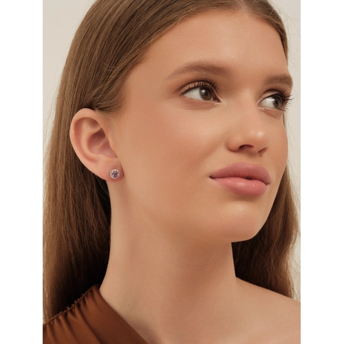 Серьги пусеты из серебра 925 пробы с аметистами и фианитами