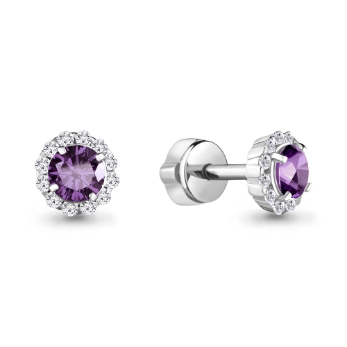 Серьги пусеты из серебра 925 пробы с аметистами и фианитами
