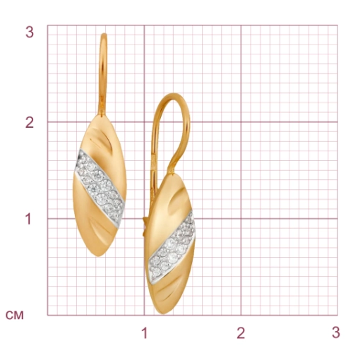 Серьги петельки из золота 585 пробы с фианитами