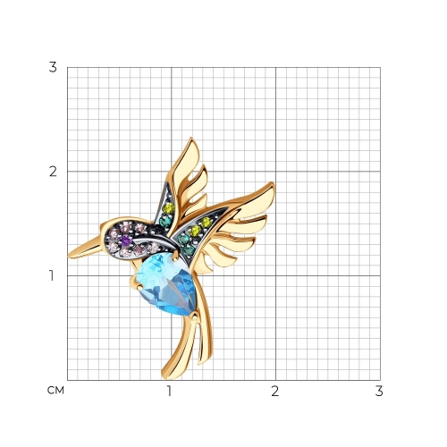 Брошь из золота 585 пробы с топазом и фианитами