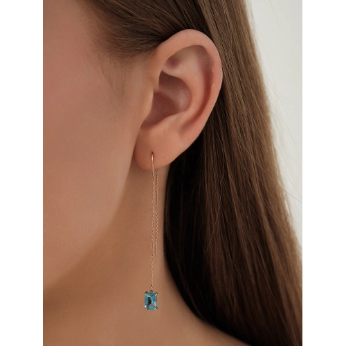 Серьги продевки из золота 585 пробы с топазами