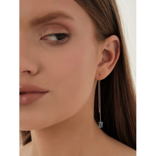 Серьги продевки из золота 585 пробы с топазами