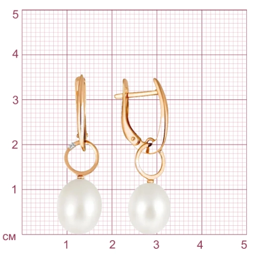 Серьги из золота 585 пробы с жемчугом и фианитами