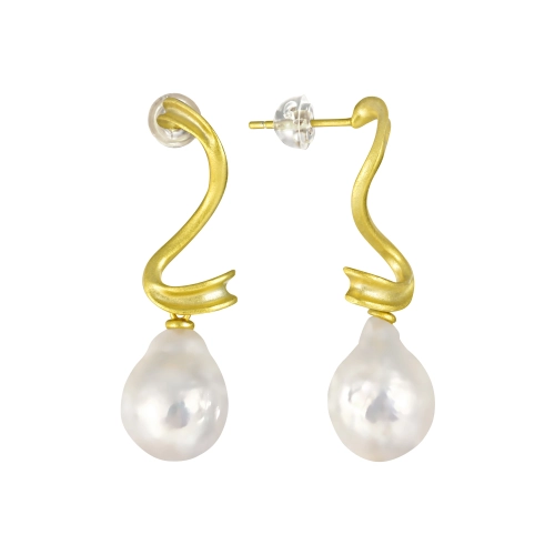 Серьги пусеты из серебра 925 пробы с позолотой, с жемчугом