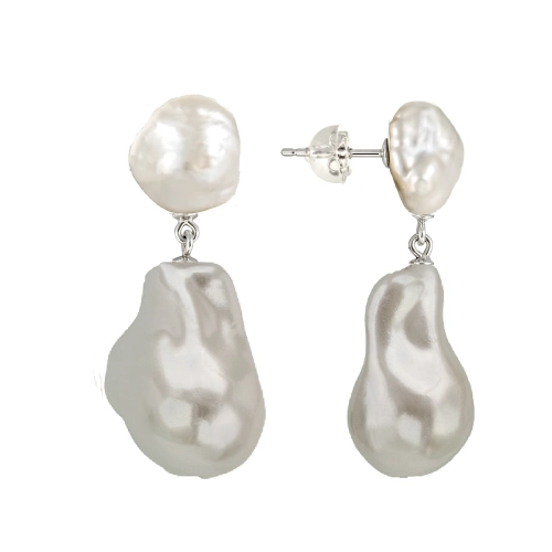 Серьги пусеты из серебра 925 пробы с жемчугом