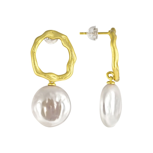 Серьги пусеты из серебра 925 пробы с позолотой, с жемчугом