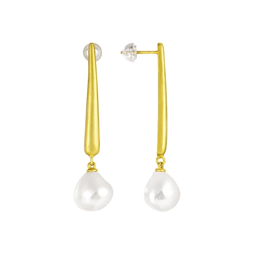 Серьги пусеты из серебра 925 пробы с позолотой, с жемчугом