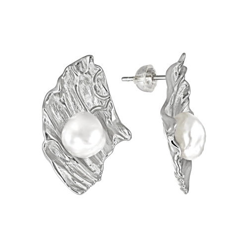 Серьги пусеты из серебра 925 пробы с жемчугом