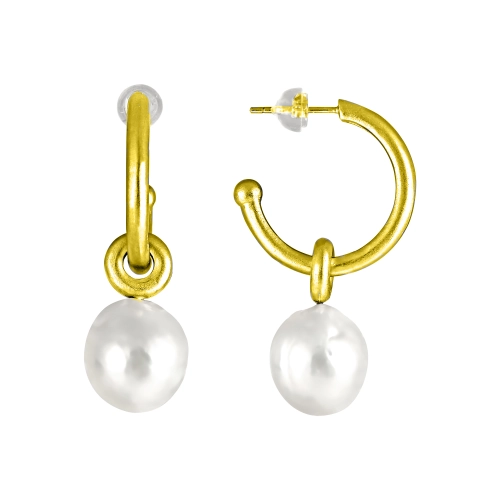 Серьги пусеты из серебра 925 пробы с позолотой, с жемчугом