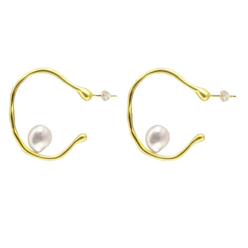 Серьги пусеты из серебра 925 пробы с позолотой, с жемчугом